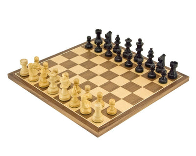 Ensemble d'Échecs Classique Français avec Cavalier en Bois Noirci