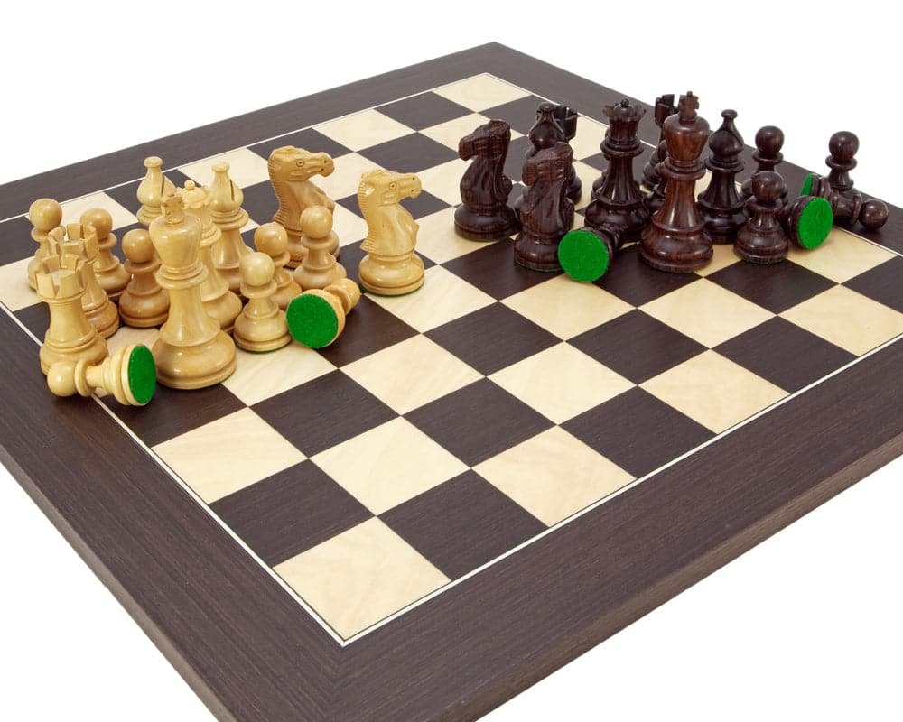 Atlantic Rosewood Chess Set with 3.75 inch king on 19.7 inch wenge board featuring classic Staunton design and weighted pieces.