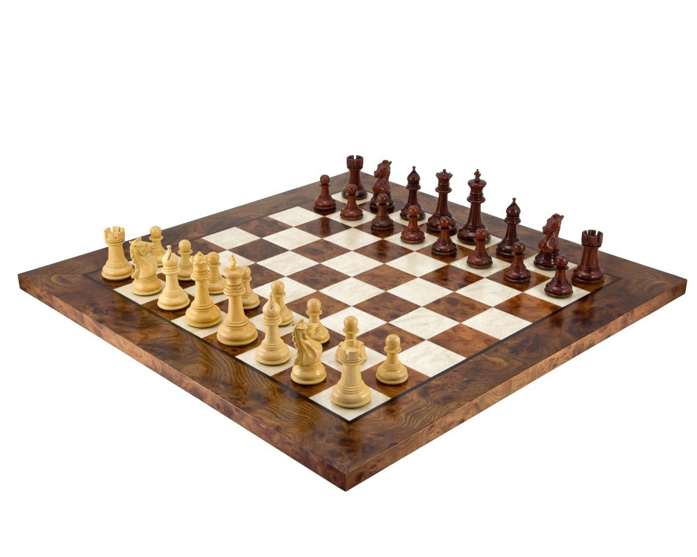 Jeu d'échecs de luxe en bois de rose et bruyère de Madrid