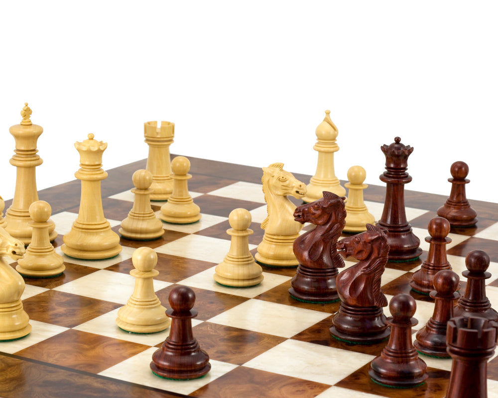 Jeu d'échecs de luxe en bois de rose et bruyère de Madrid