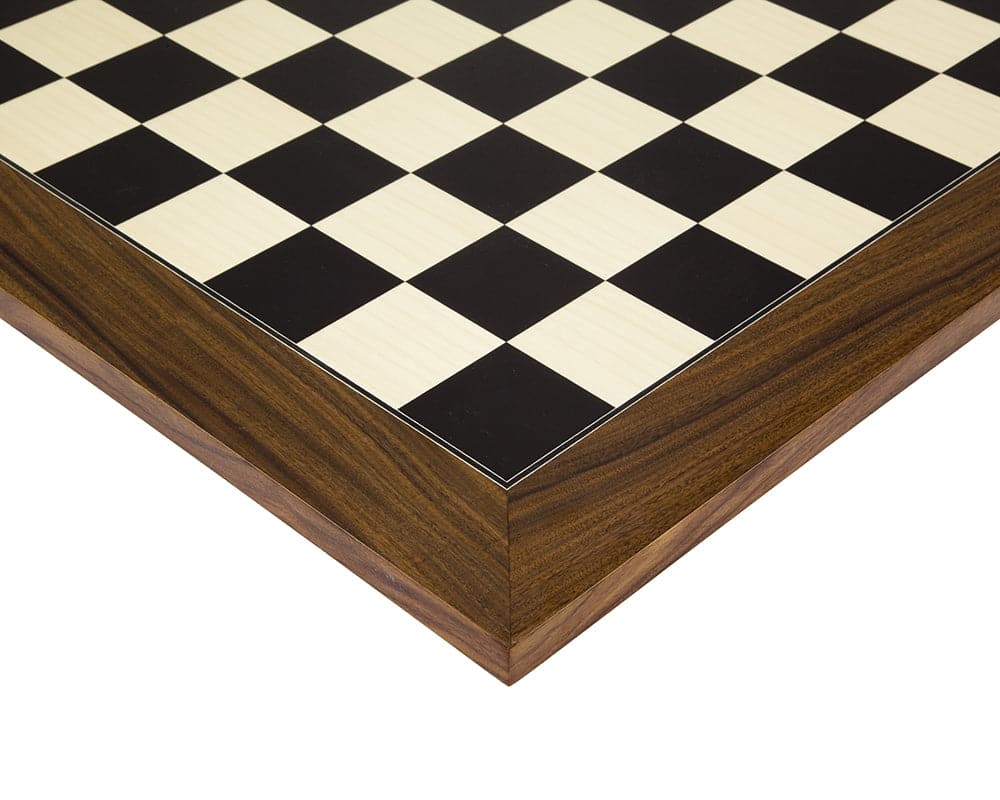 Luxurious high gloss chess board with black and white checkered design, crafted from Palisander Rosewood and Maple.