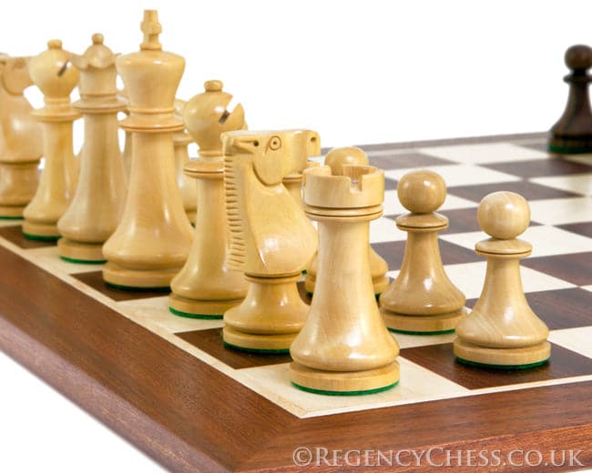 Pioneer Sheesham and Mahogany Staunton Chess Set with hand-turned and polished chessmen on an inlaid Mahogany and Maple board