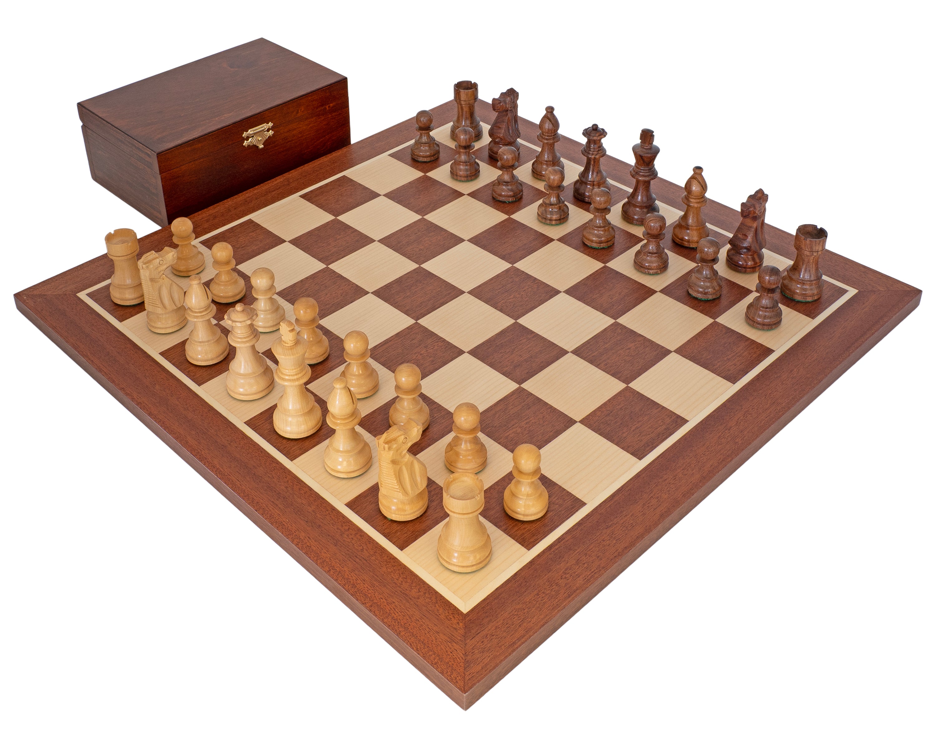 Jeu d’échecs Cavalier français en sheesham et acajou