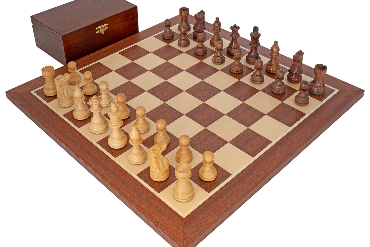 Jeu d’échecs Cavalier français en sheesham et acajou
