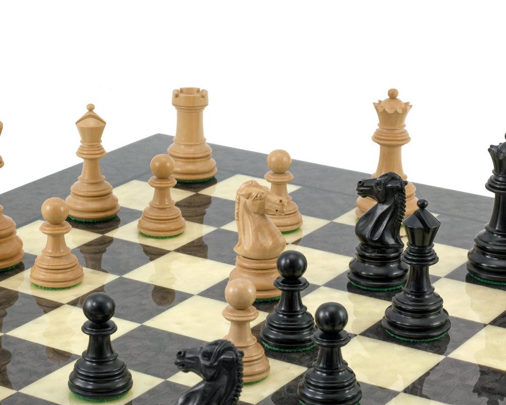 Jeu d'échecs Cheltenham en bois de Briar gris et ébène