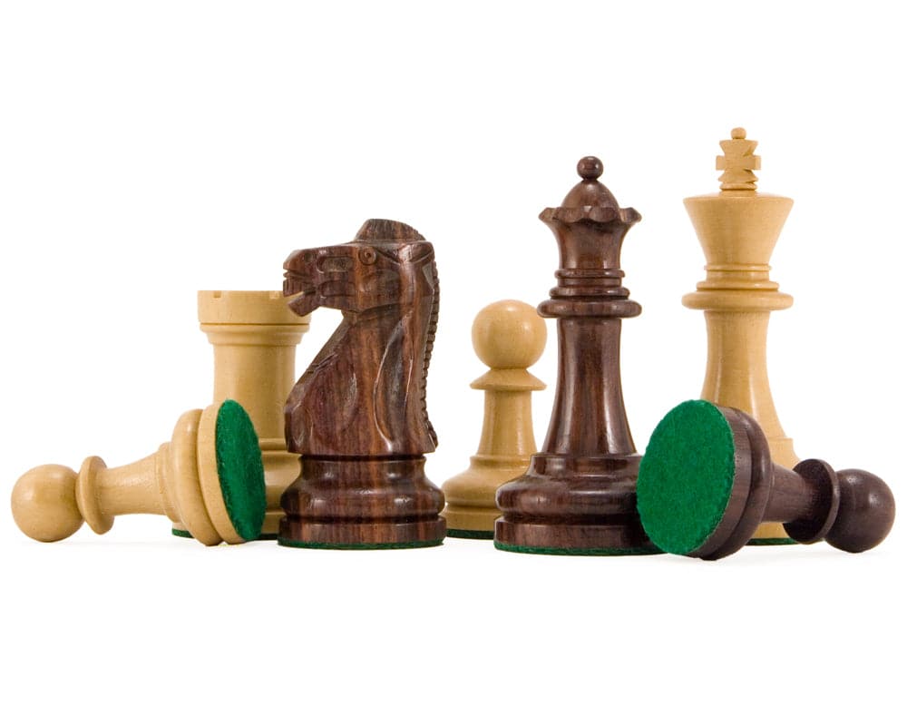 Supreme Rosewood Chess Set Staunton Design Pieces with Billiard Cloth Bases