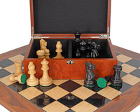Jeu d’échecs Ébène Suprême avec coffret de rangement en bois de ronce pour pièces d’échecs