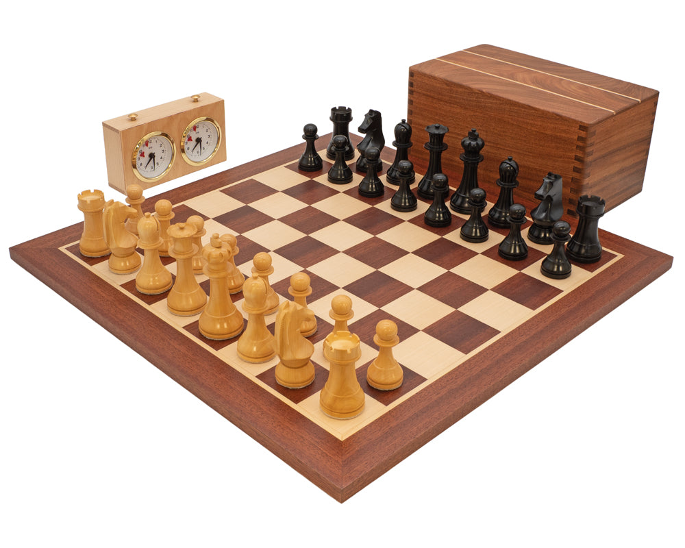 World Chess Championship — Jeu d’échecs, pendule d’échecs et coffret de rangement en bois pour pièces d’échecs