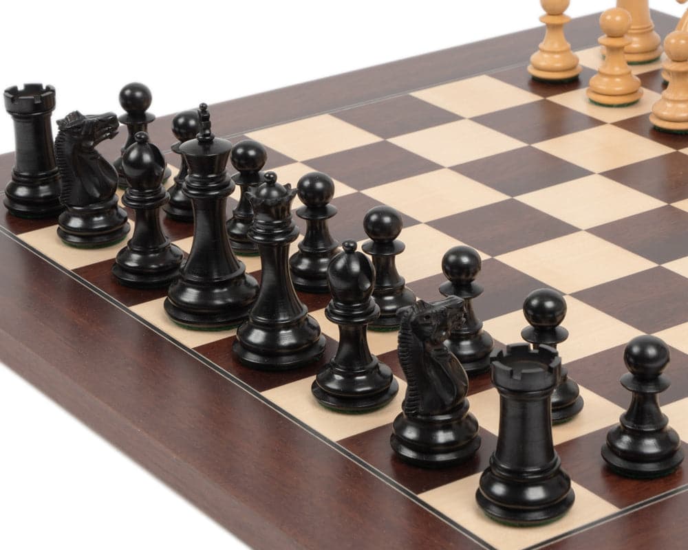 Windsor Ebony and Montgoy Palisander Chess Set with Classic Staunton Design on Luxurious Board