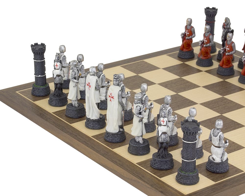 Crusader Hand Painted Chess Set by Italfama on chessboard