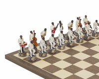 Jeu d'échecs thématique peint à la main « Jazz Band contre Rock Stars » par Italfama