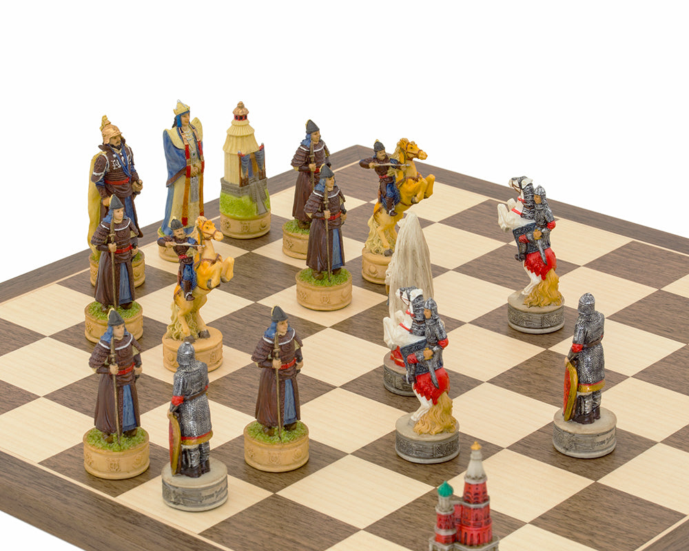 Jeu d'échecs peint à la main "Les Russes contre les Mongols
