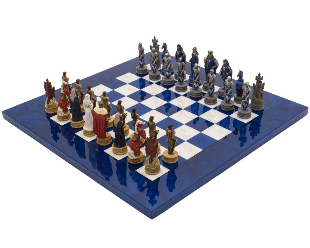 Jeu d'échecs de luxe bleu peint à la main par King Arthur