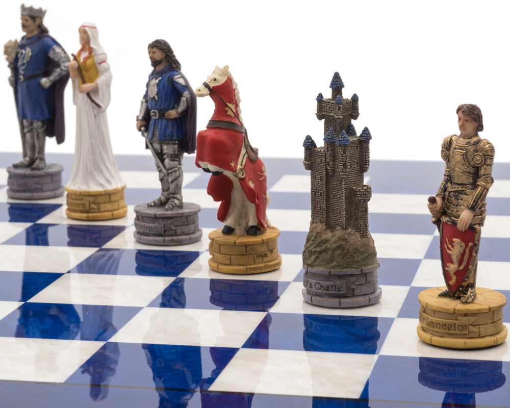 Jeu d'échecs de luxe bleu peint à la main par King Arthur