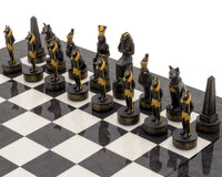 Jeu d’échecs de luxe à thème « Égypte ancienne », peint à la main, couleur anthracite, par Italfama