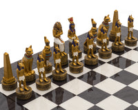 Jeu d’échecs de luxe à thème « Égypte ancienne », peint à la main, couleur anthracite, par Italfama