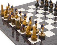 Jeu d’échecs de luxe à thème « Égypte ancienne », peint à la main, couleur anthracite, par Italfama