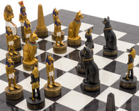 Jeu d’échecs de luxe à thème « Égypte ancienne », peint à la main, couleur anthracite, par Italfama