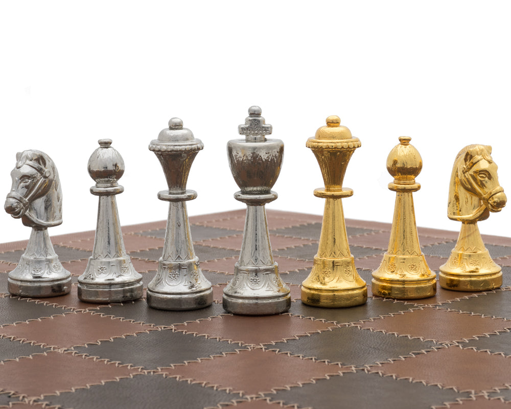 Jeu d'échecs de luxe Messina en cuir italien doré et argenté