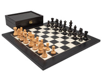 Cavalier « Down Head » et jeu d’échecs noir de luxe avec coffret de rangement pour pièces d’échecs