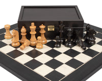 Cavalier « Down Head » et jeu d’échecs noir de luxe avec coffret de rangement pour pièces d’échecs