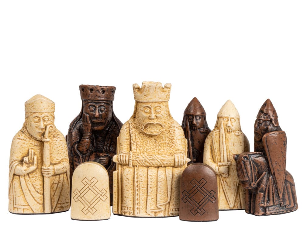 Isle of Lewis mid-sized chess pieces from deluxe set with intricate design and presentation case