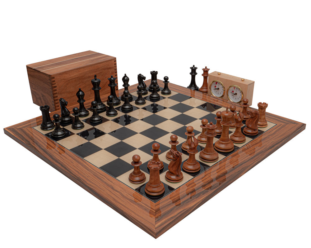 Le jeu d'échecs de luxe Staunton en ébène, palissandre et antiquités, reproduit en 1849