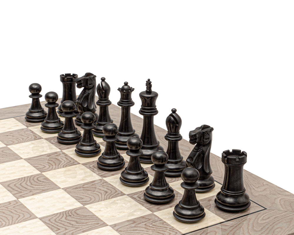 Jeu d'échecs classique Victoria en loupe de frêne noire et grise