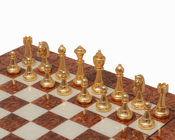 Jeu d'échecs italien de luxe Messina en or et bois de bruyère