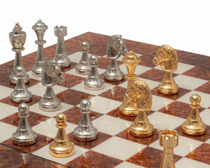 Jeu d'échecs italien de luxe Messina en or et bois de bruyère