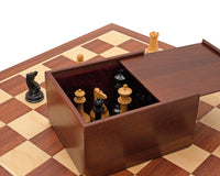 Le jeu d’échecs de luxe 1850 London — édition limitée en ébène et acajou, avec coffret de rangement pour pièces d’échecs et pendule d’échecs