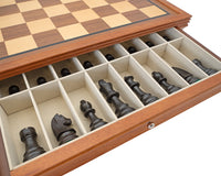 Jeu d'échecs Down Head noir et acajou avec meuble