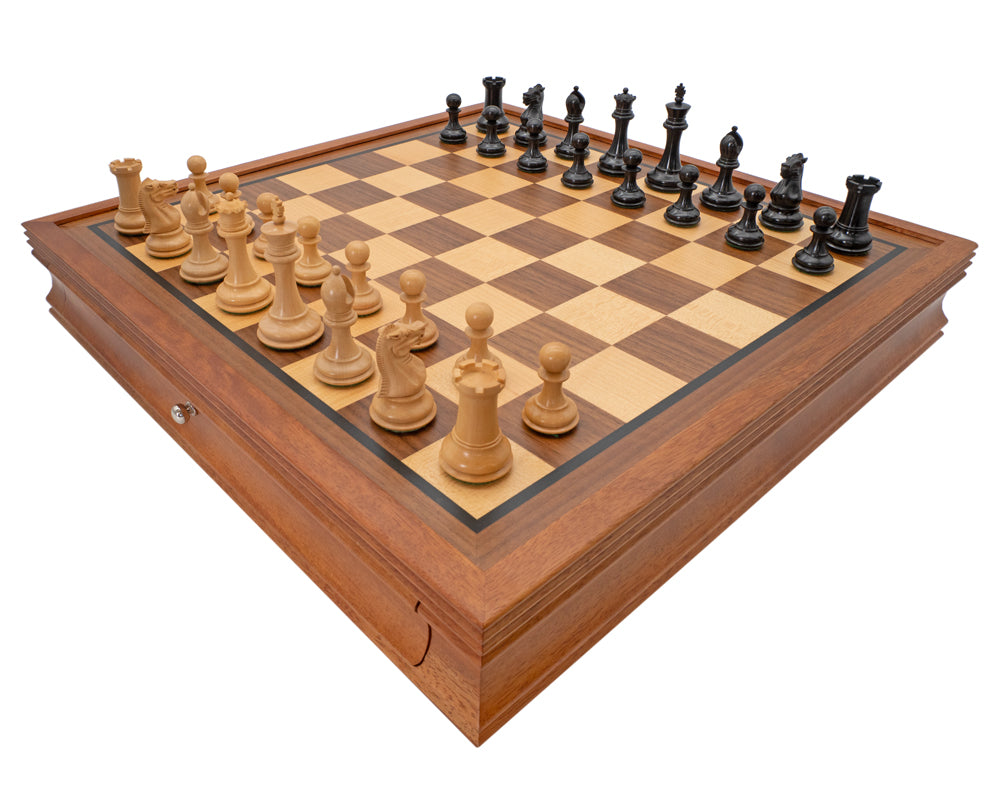 Jeu d’échecs Sovereign de luxe en ébène et acajou avec armoire