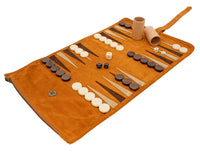 Ensemble de backgammon de voyage Manopoulos en suédine enroulable - Cannelle