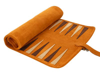 Ensemble de backgammon de voyage Manopoulos en suédine enroulable - Cannelle