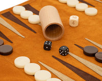 Ensemble de backgammon de voyage Manopoulos en suédine enroulable - Cannelle