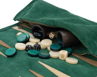 Manopoulos — jeu de Backgammon de voyage en daim enroulable — vert