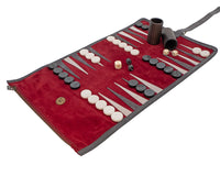 Manopoulos — Jeu de backgammon de voyage en suède enroulable — Bordeaux