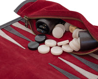 Manopoulos — Jeu de backgammon de voyage en suède enroulable — Bordeaux