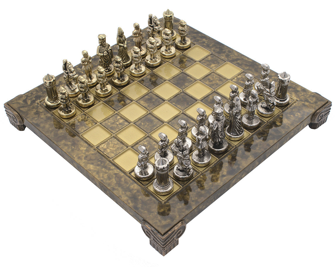 Jeu d'échecs Manopoulos Byzantine Empire avec étui en bois brun - COMPACT