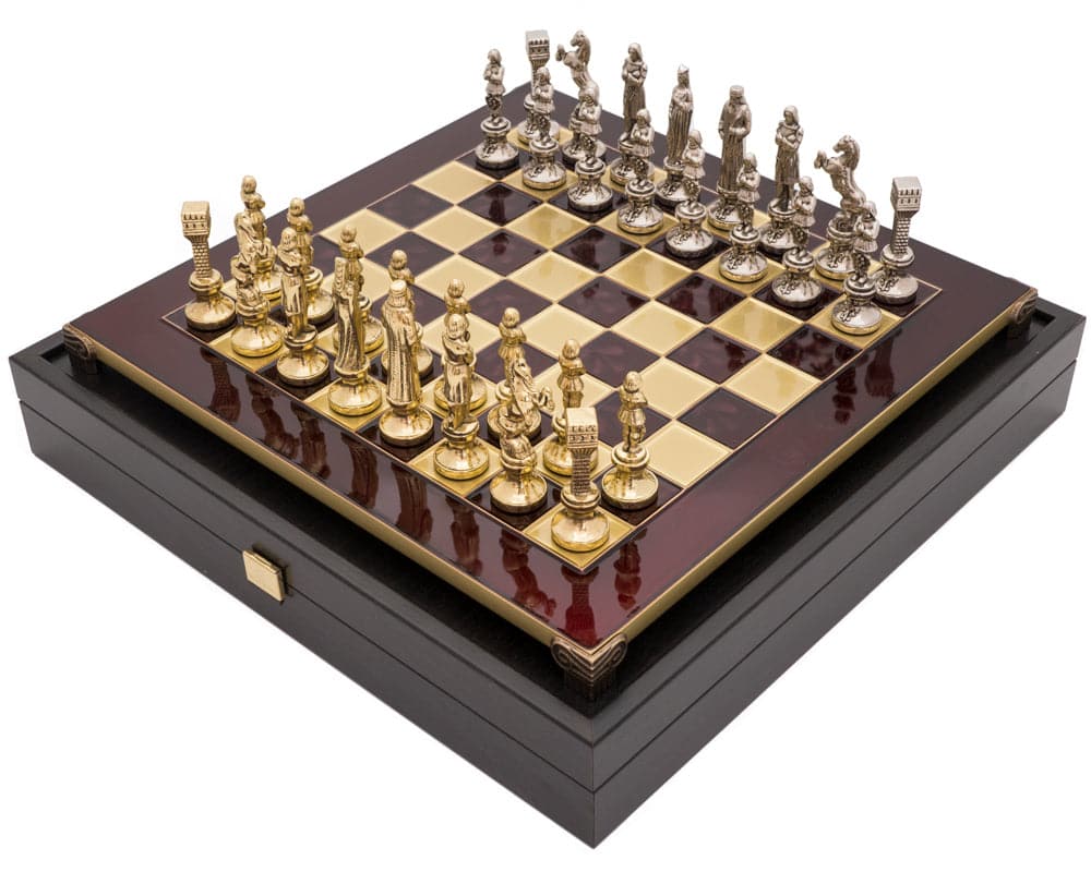 The Manopoulos Renaissance Chess Set with Wooden Case in Medium Size on Display