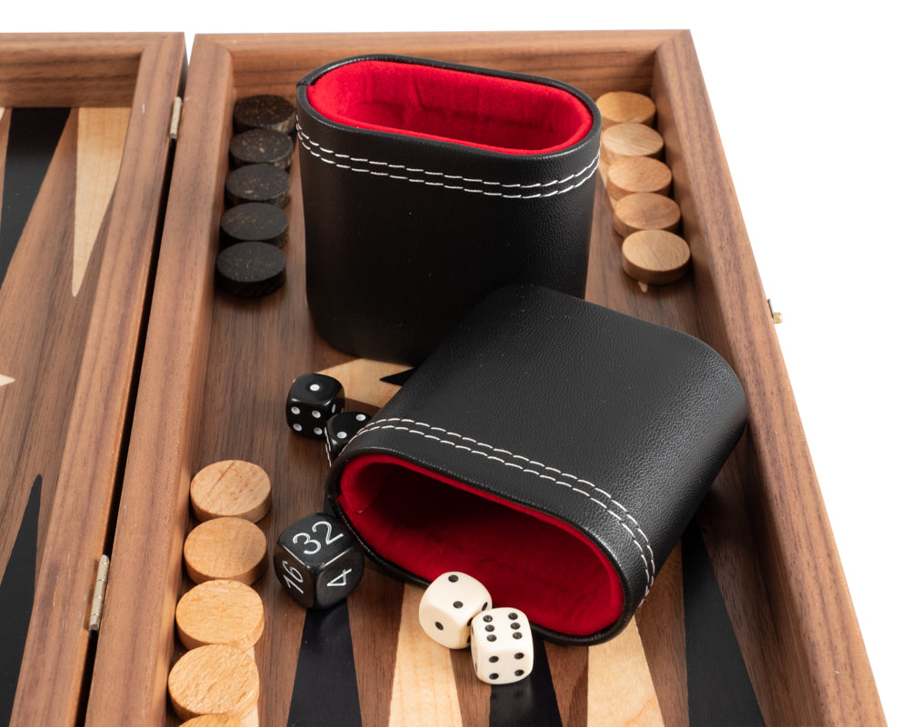 Jeu de backgammon et d'échecs en noyer américain - format de voyage - avec gobelets Philos de luxe