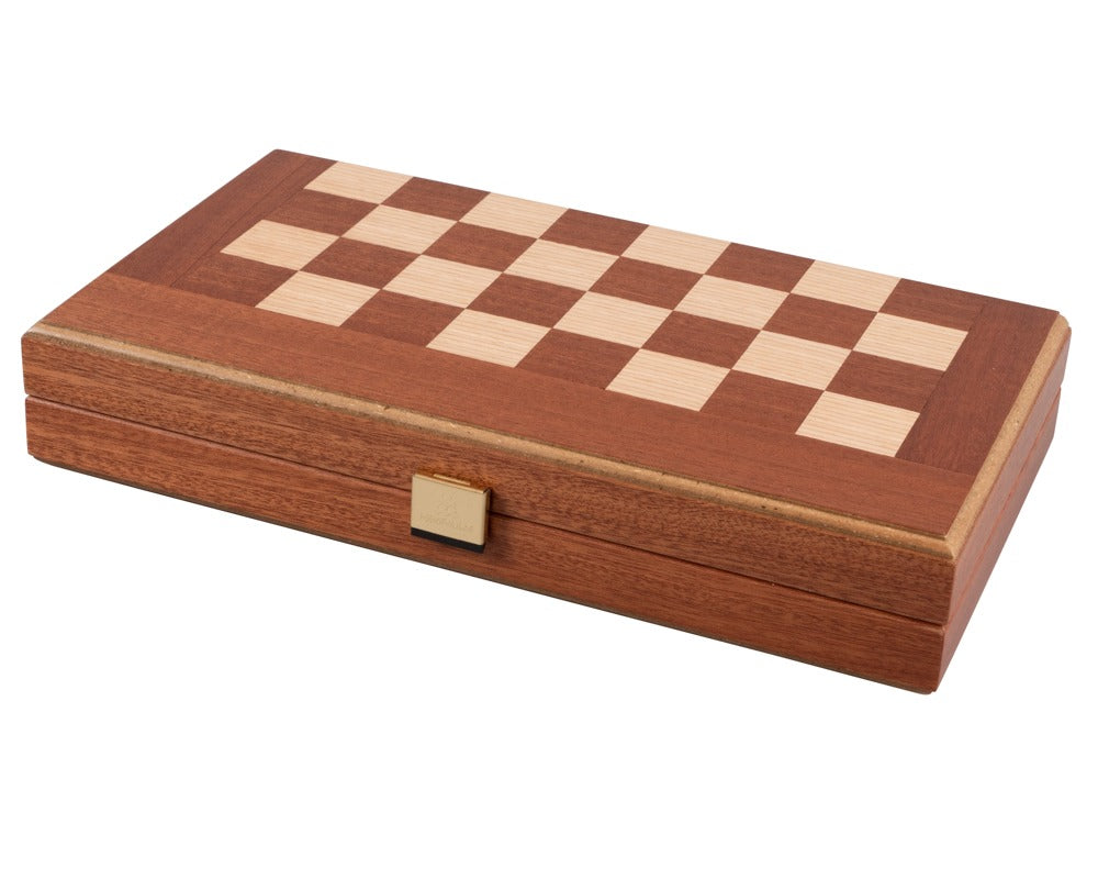 Jeu de backgammon et d'échecs en acajou - format de voyage - avec tasses Philos de luxe